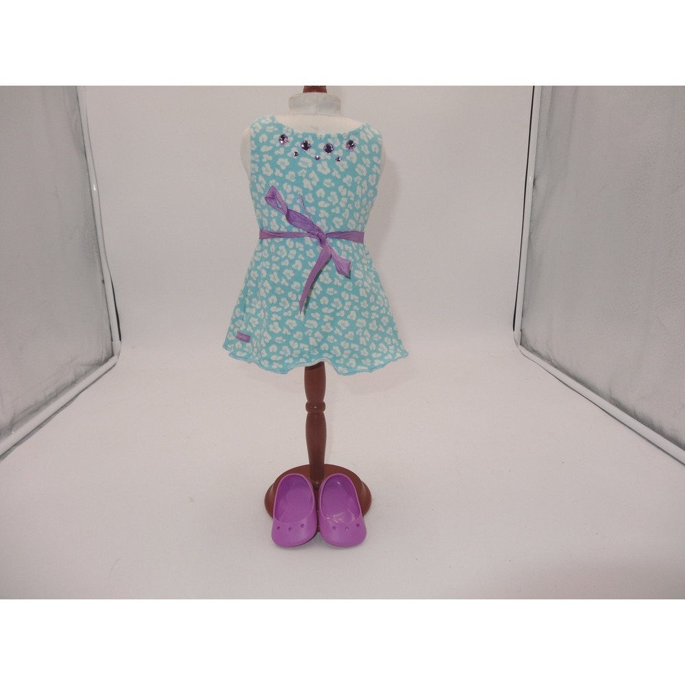 American Girl Doll Teal Dress Leopard Flower Outfit rhinestone Purple Belt Shoes